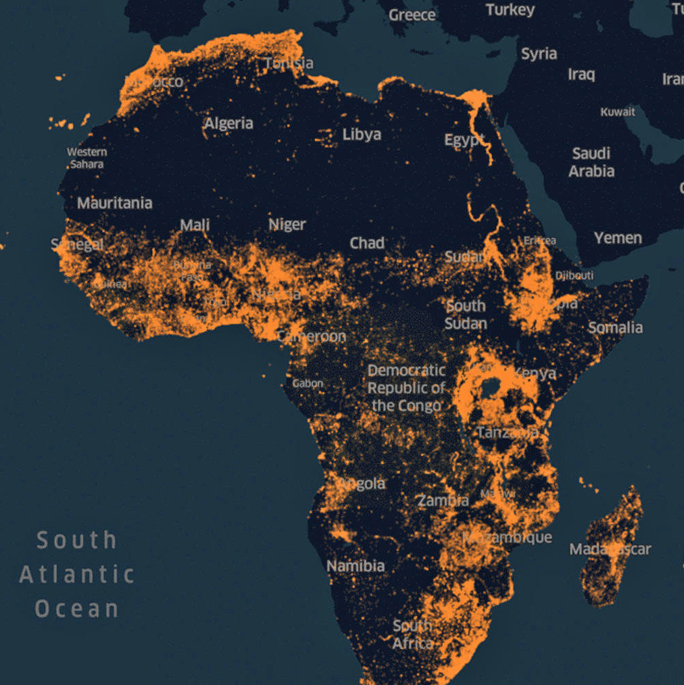 Facebook crée une carte de densité de population de l'Afrique avec l