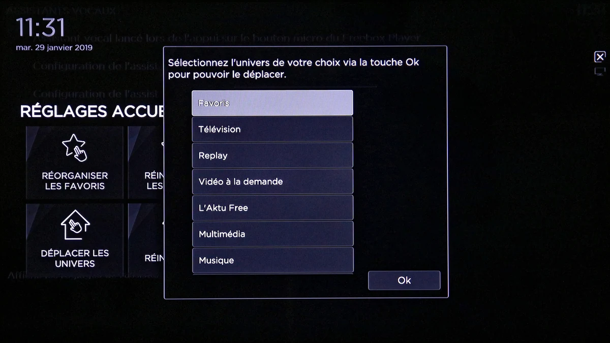 Freebox Delta Player interface reorg favoris