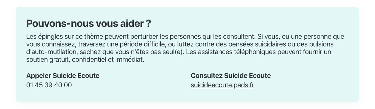 Pinterest avertissement suicide