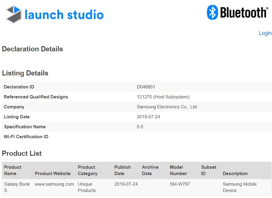 Samsung Galaxy Book S Bluetooth