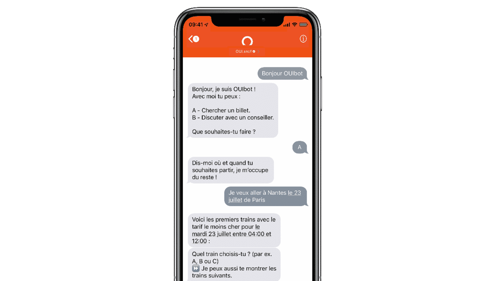 presentación Fácil de comprender Lobo con piel de cordero Le bot de OUI.sncf est désormais accessible aux utilisateurs d'iOS via  Messages