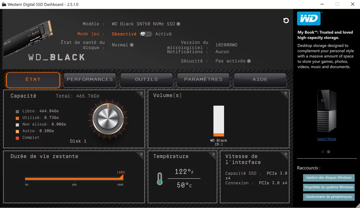 Logiciel WD SN750