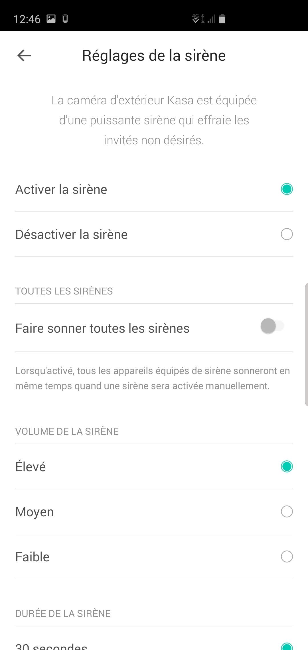 Kasa Cam Outdoor - Réglages sirène