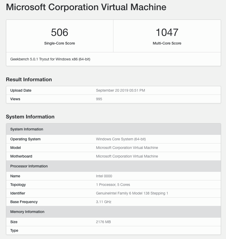 Geekbench del sistema operativo Windows Core