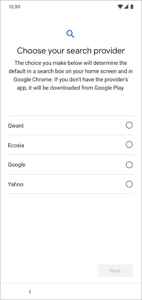 Android choix moteur de recherche par défaut