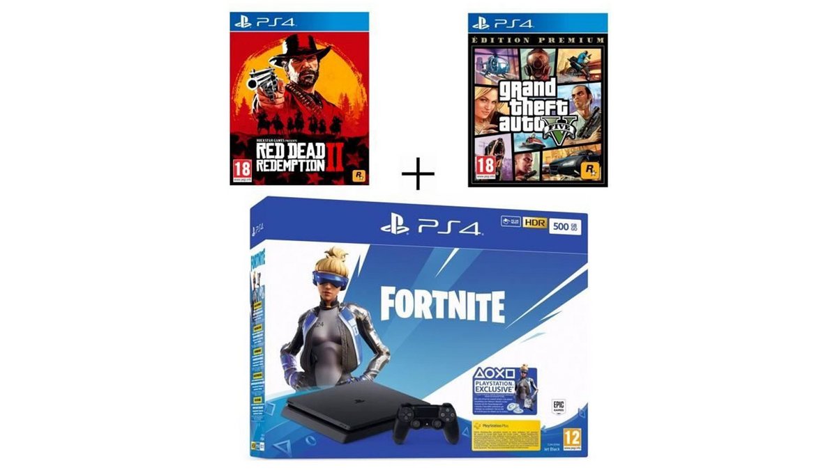 Pack PlayStation : PS4 Slim 500 Go Noire + Grand Theft Auto V + Red Dead Redemption 2