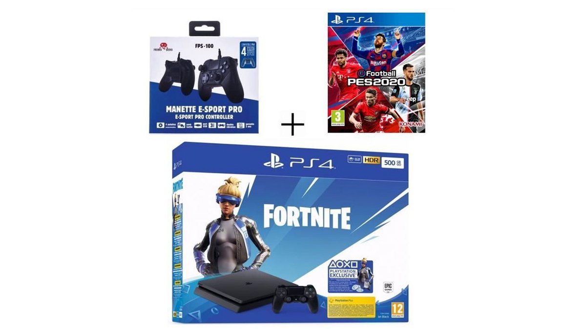 PS4 Slim 500 Go Noire + eFootball PES2020 + Manette Filaire Freaks And Geeks ESPort FPS-100