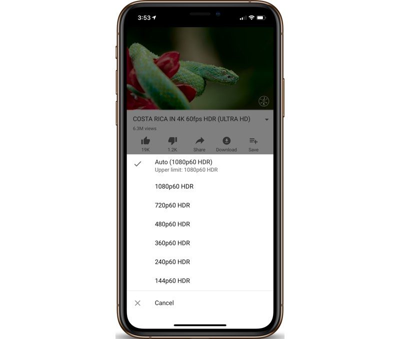 iPhone YouTube HDR