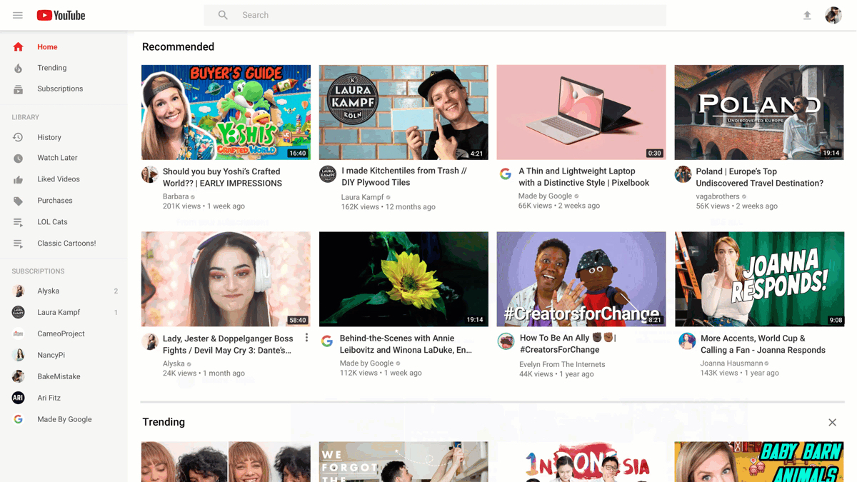 La page d'accueil de YouTube s'offre une évolution en douceur