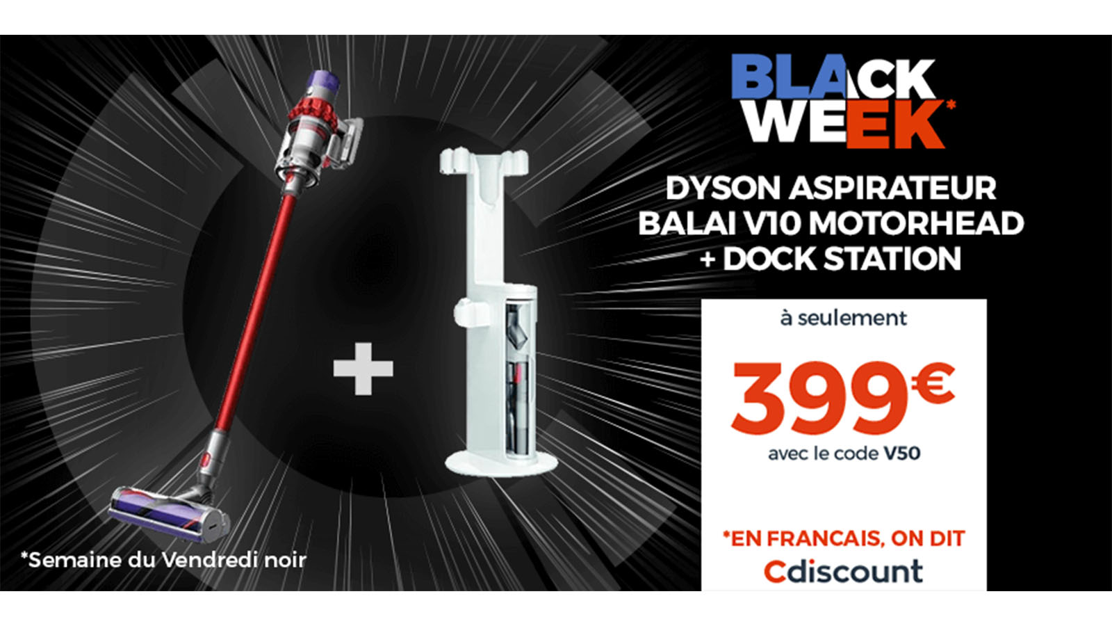 Black Friday Cdiscount : aspirateur balai Dyson V10 Motorhead avec dock  station à moins de 400€