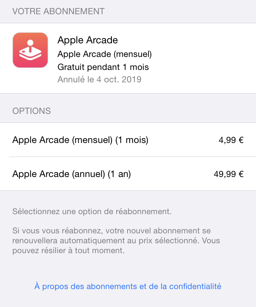 Apple Arcade paiement annuel