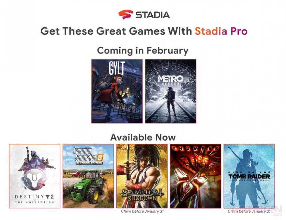 Stadia Pro jeux février 2020