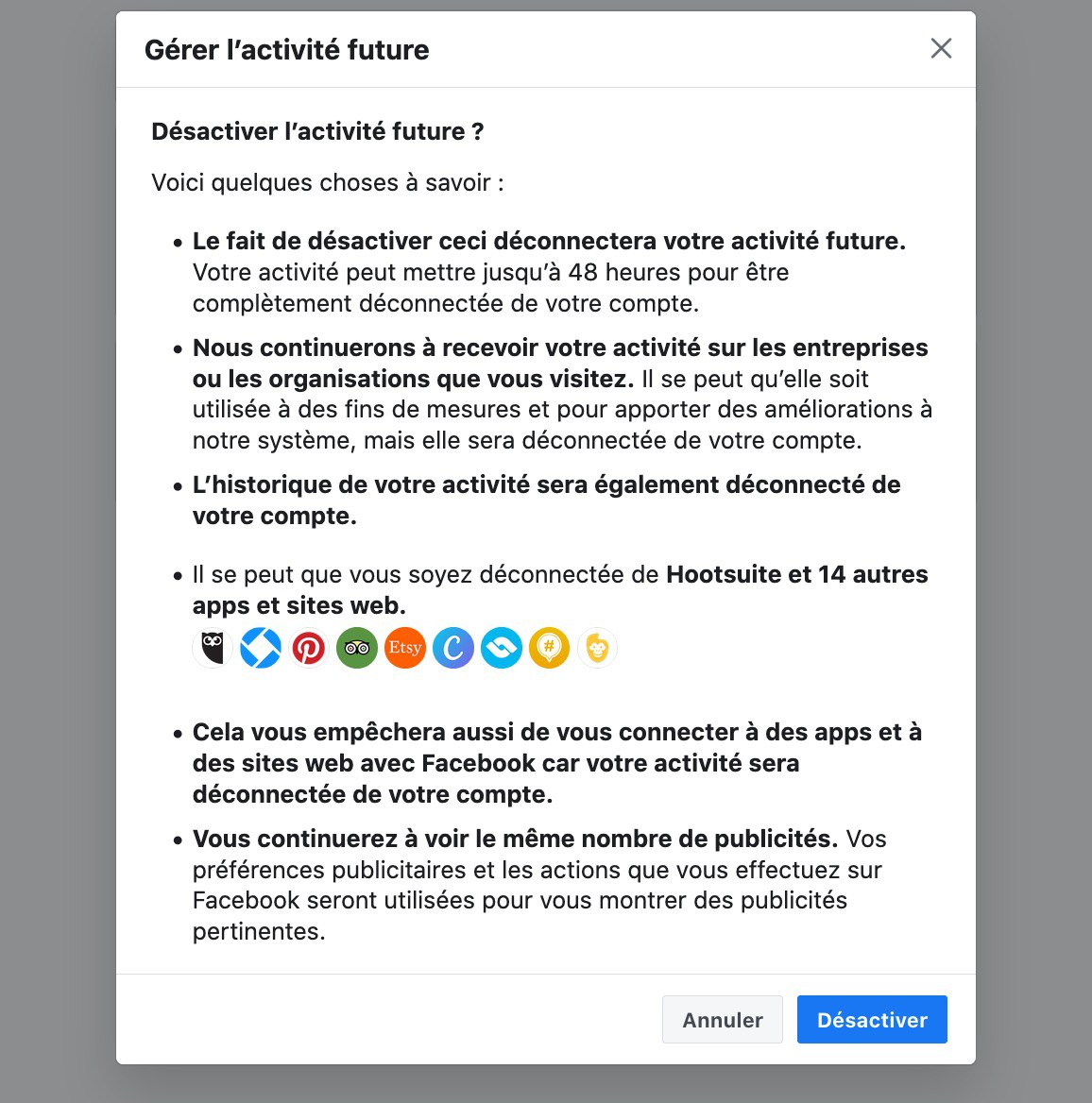 Facebook outil activité hors facebook