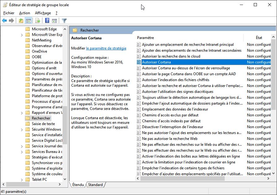 Windows 10 désactiver Cortana