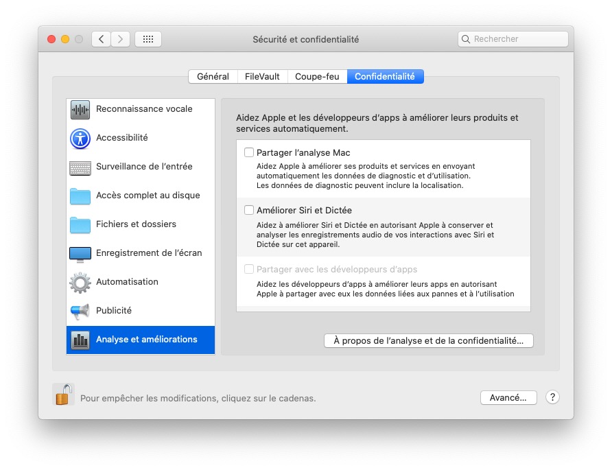 macOS données diagnostique