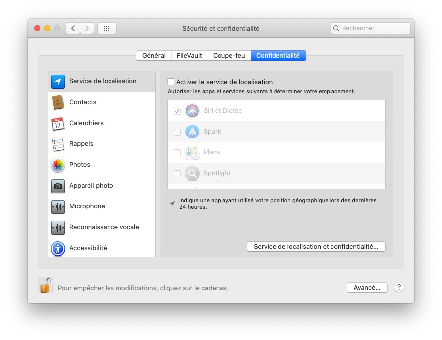 macOS désactiver localisation