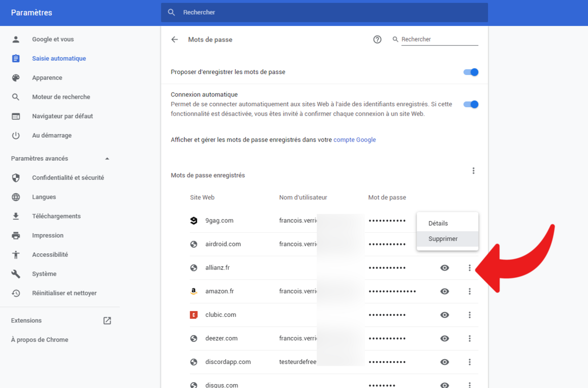 Suppression mots de passe Google Chrome © clubic.com