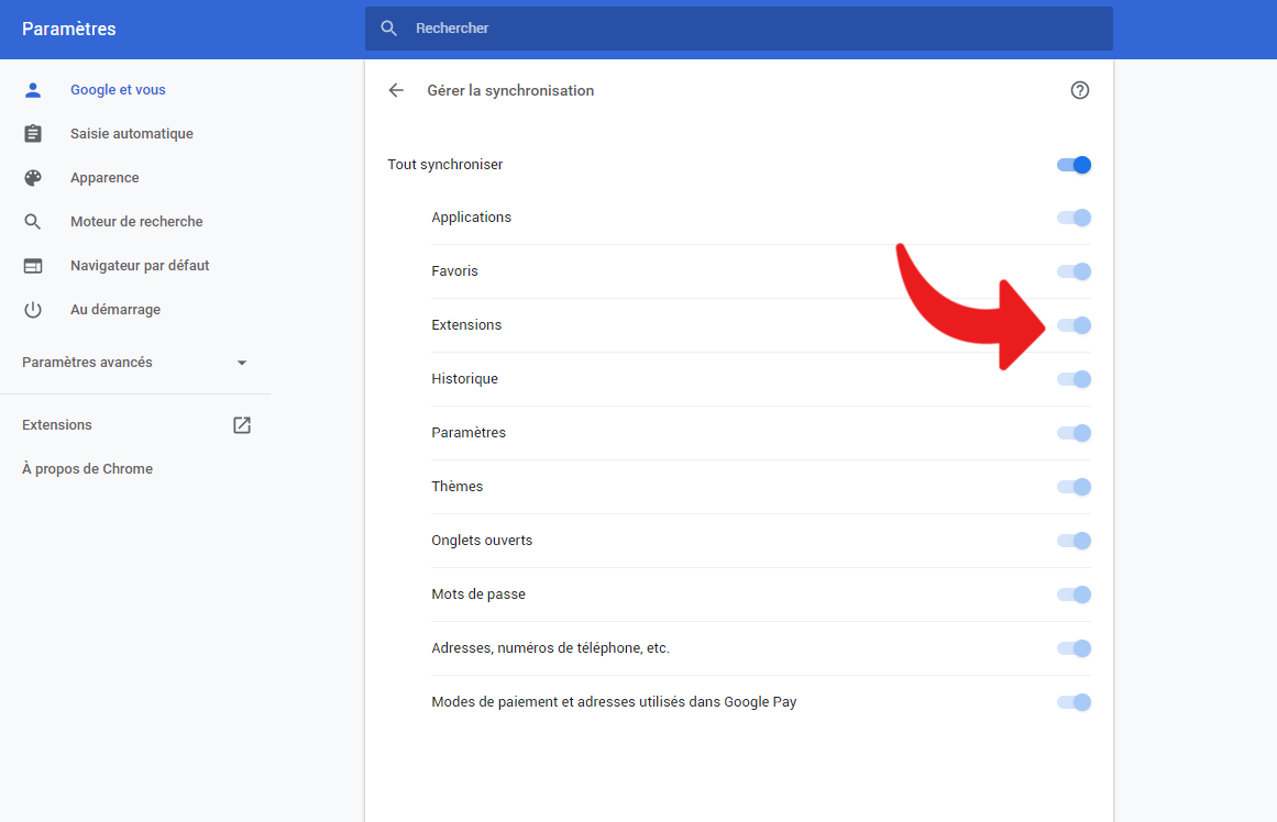 Chrome synchroniser extensions © clubic.com