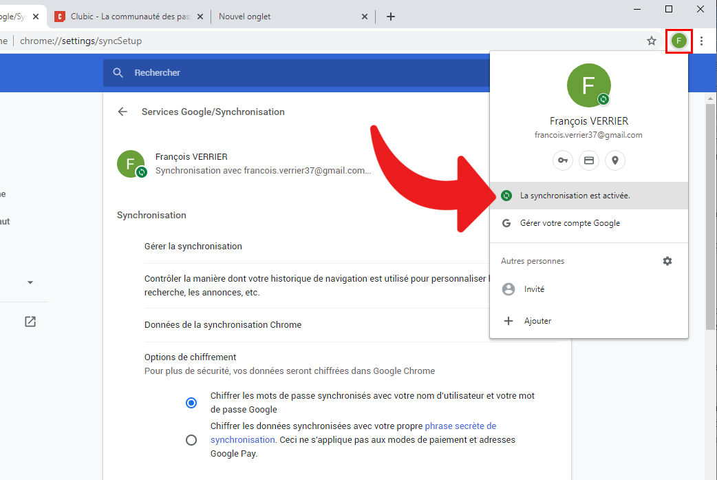 Chrome synchronisation © clubic.com