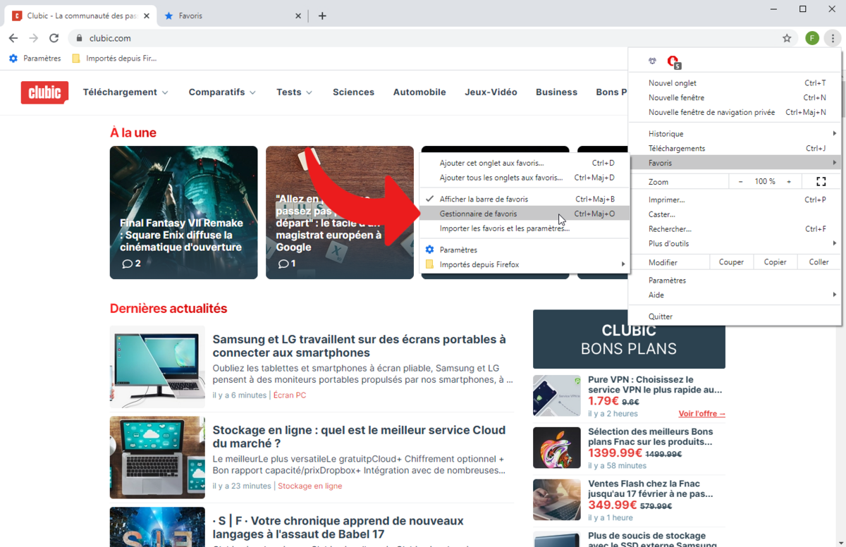 export favoris chrome © clubic.com