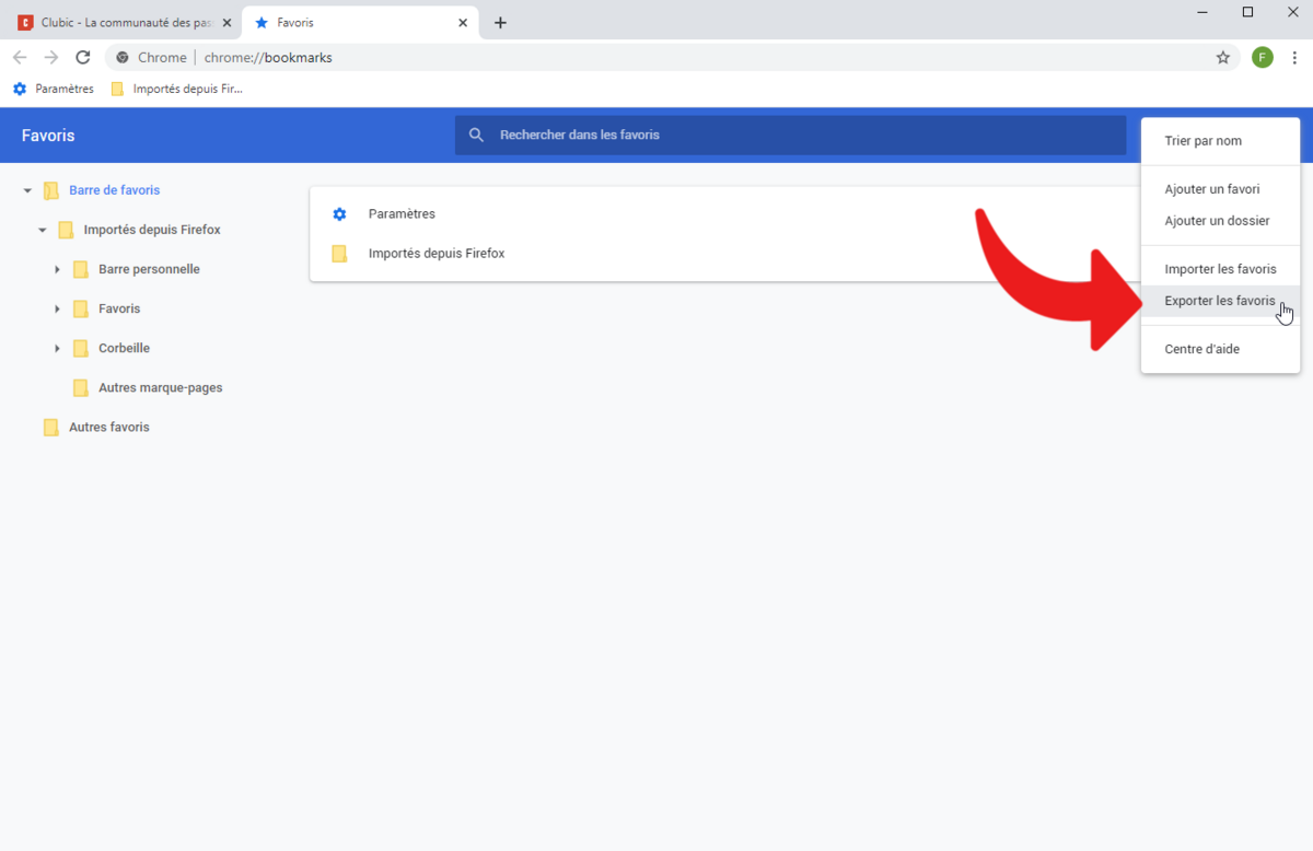export favoris chrome © clubic.com