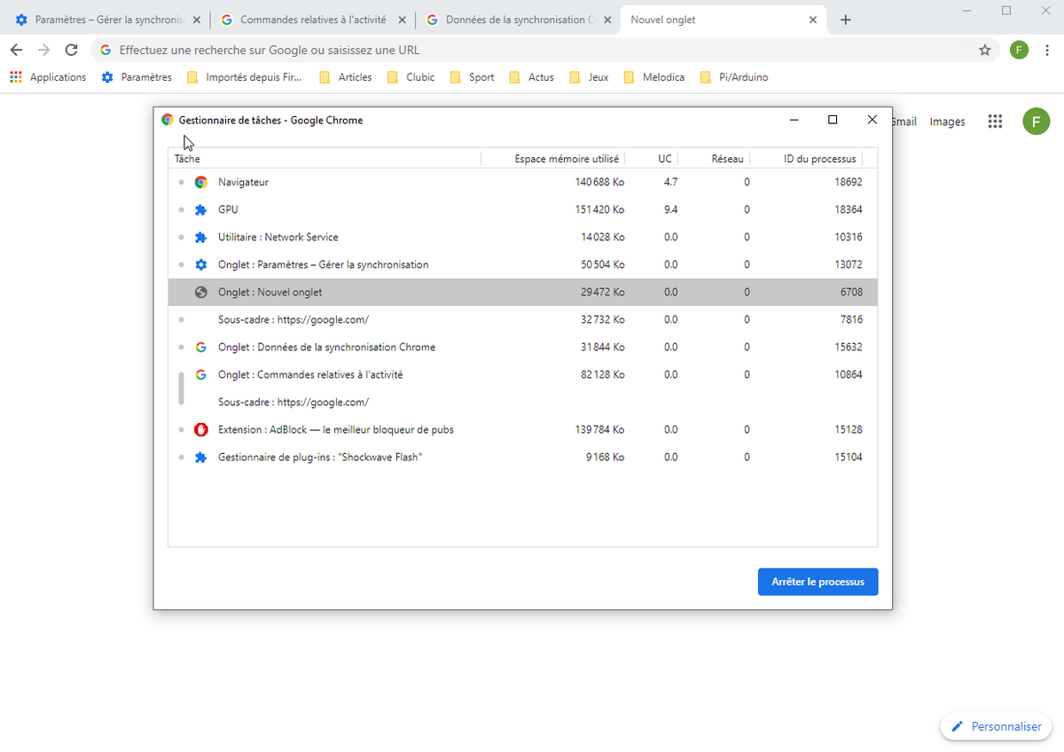 gestionnaire de taches Chrome