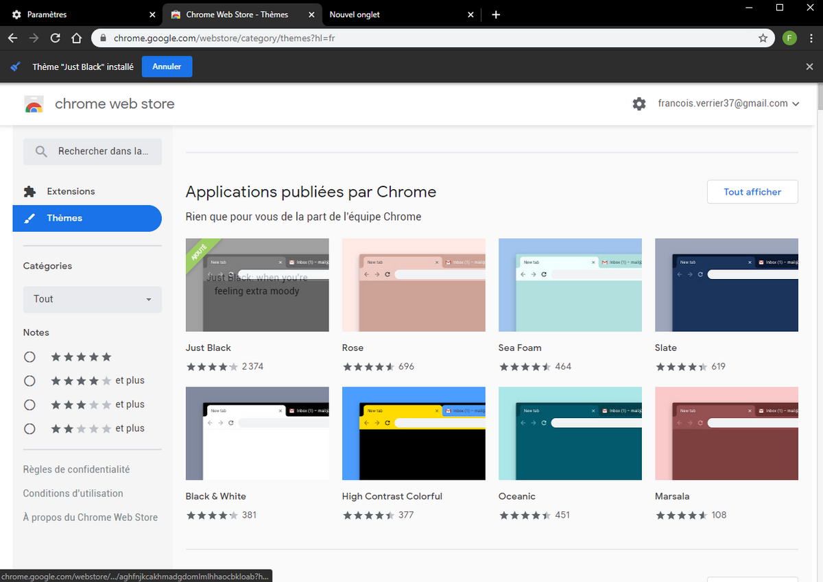 Catalogue des thèmes de Chrome