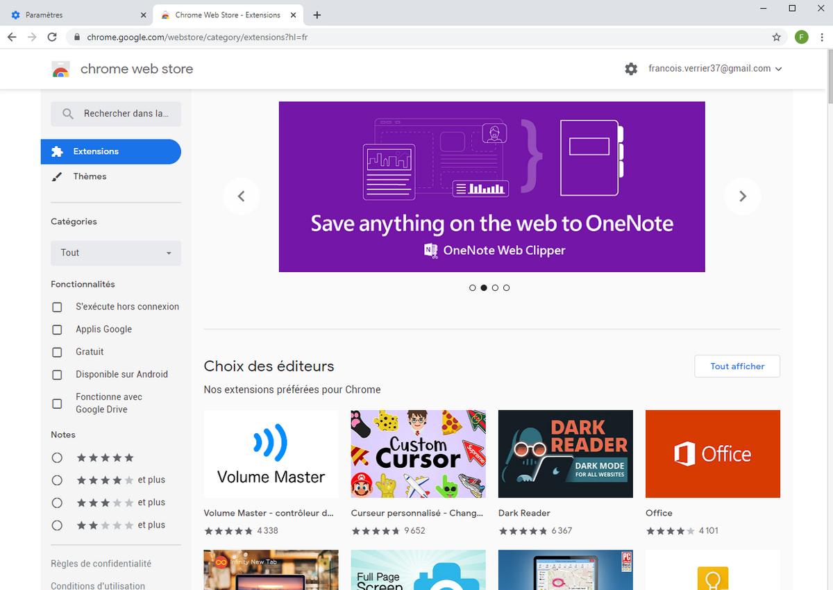 Le catalogue d'extensions Chrome Web Store