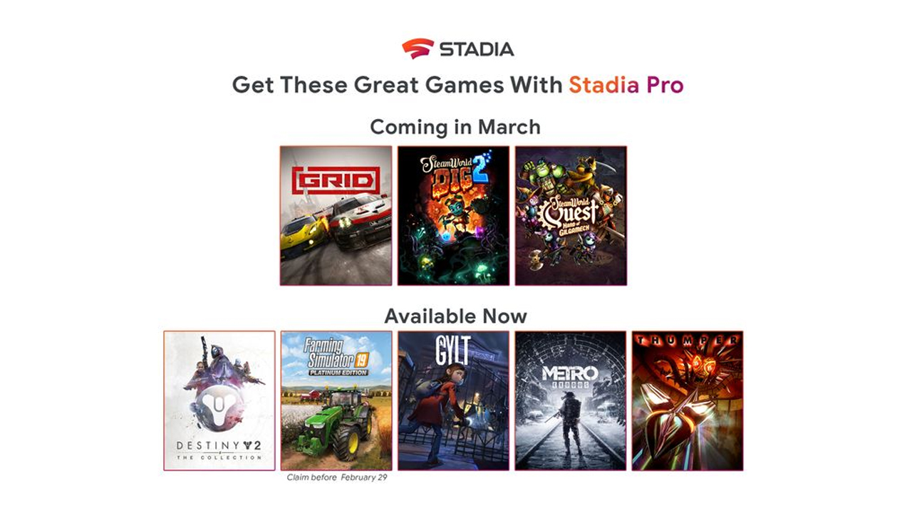 GRID et Steamworld a l'honneur sur Stadia au mois de mars