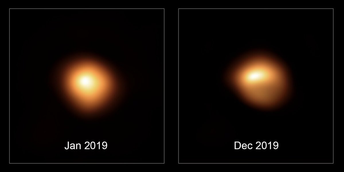 Betelgeuse observée via le VLT lors d'une spectaculaire baisse de luminosité en 2019, probablement due à un nuage de poussière © ESO/M. Montargès et al.
