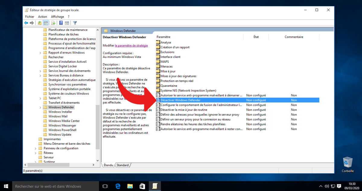 Defender Windows 10 Pro © clubic.com
