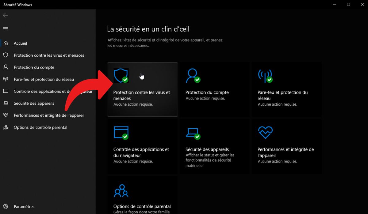 Centre de sécurité Windows 10 © clubic.com