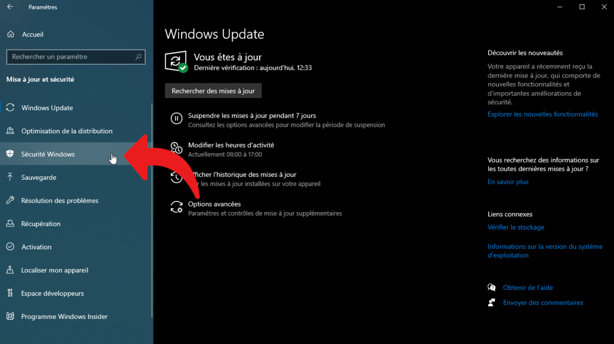 Centre de sécurité Windows 10 © clubic.com