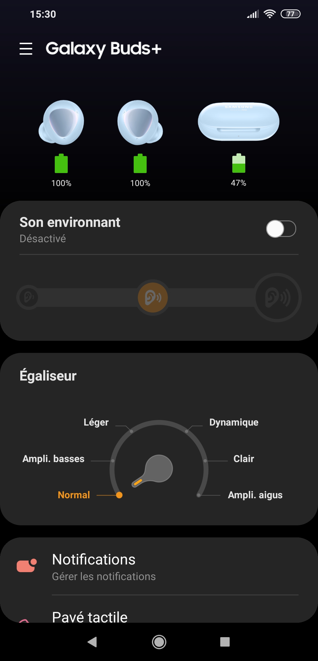 Galaxy Buds+ - Menu principal application