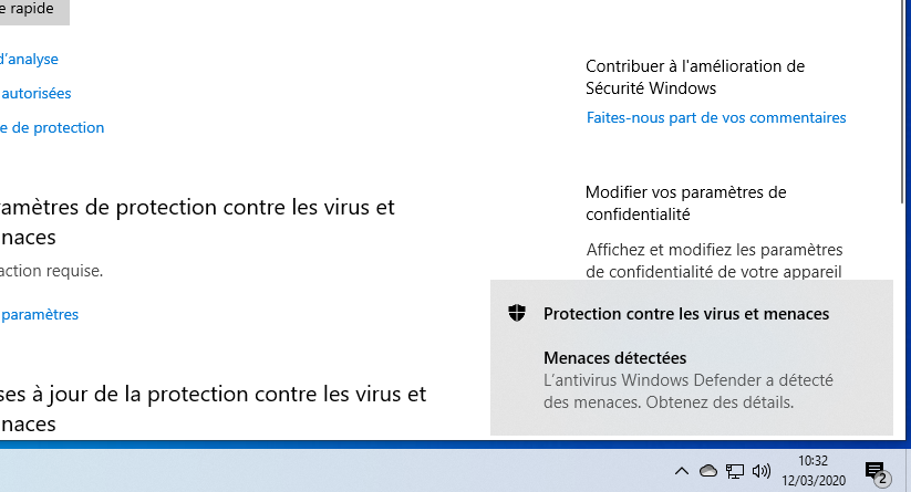 Microsoft Defender - Alerte détection des menaces