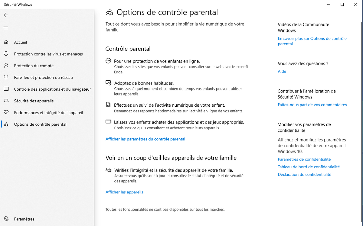Microsoft Defender - Contrôle parental
