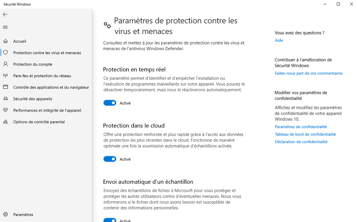 Defender Windows 10 © clubic.com