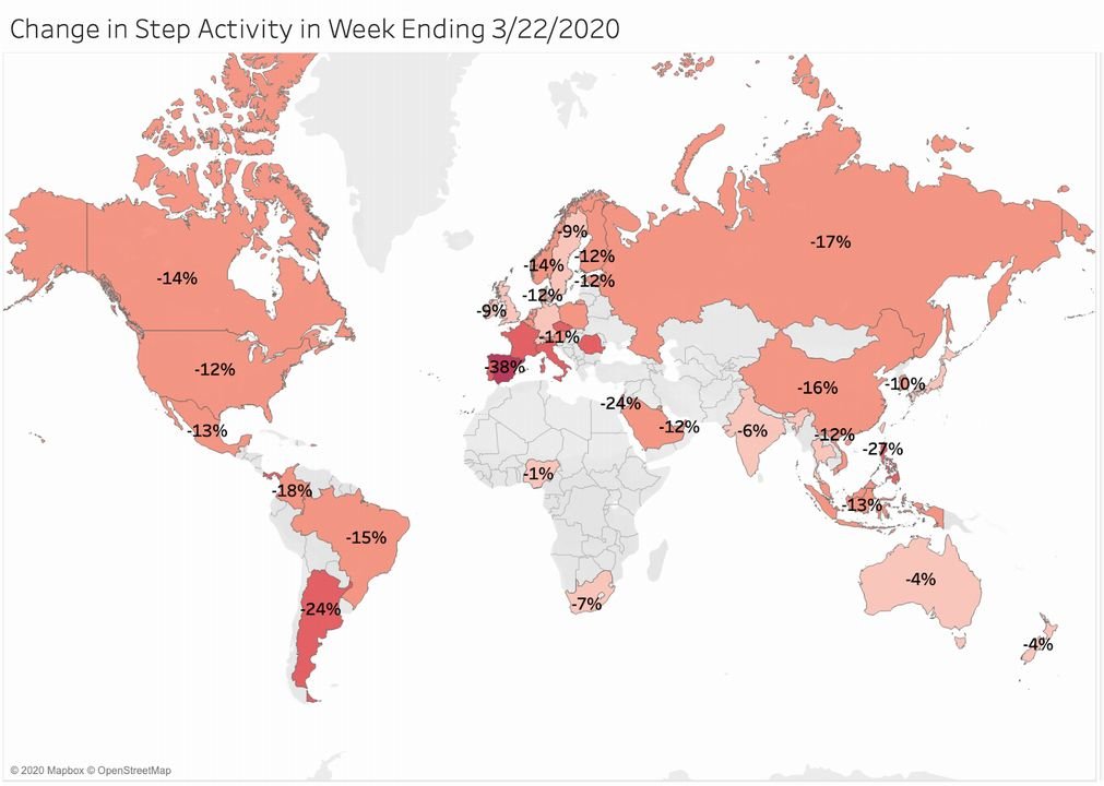 Fitbit dévoile une carte montrant une activité sportive mondiale en forte baisse - surprenant non ?