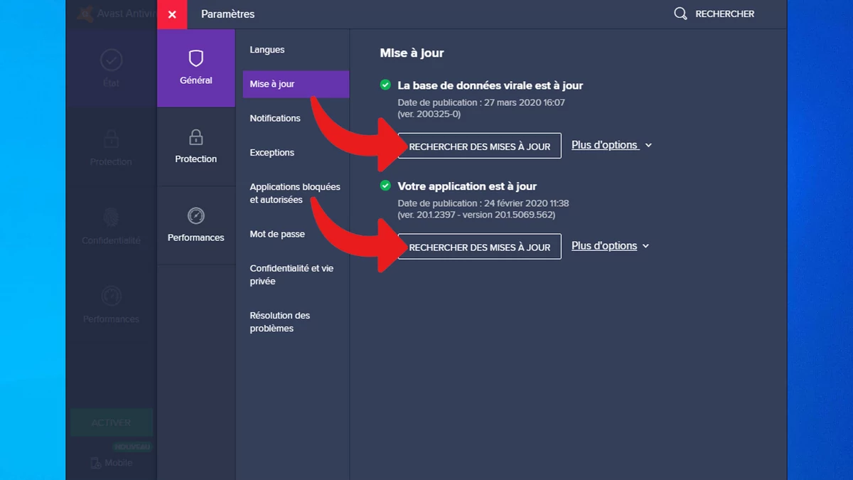 Mettre à jour avast