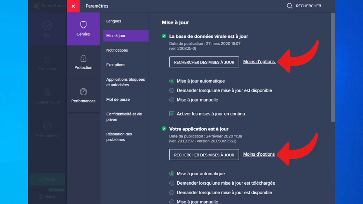 Mettre à jour avast