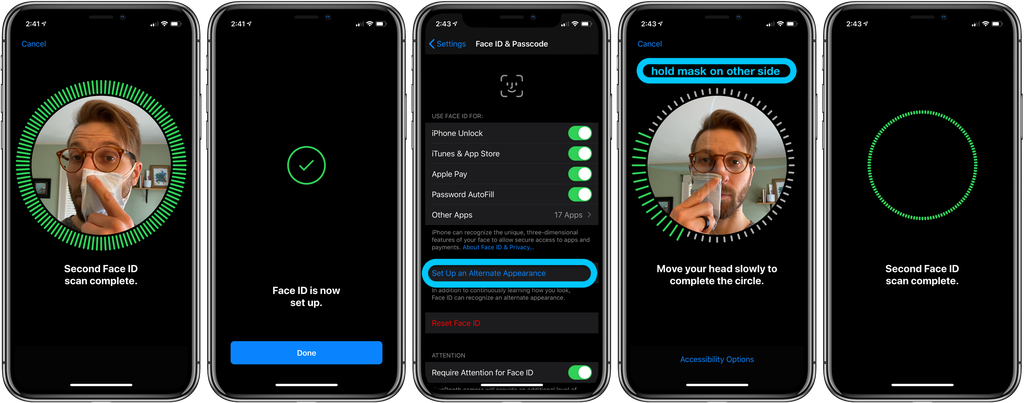 iPhone Face ID utiliser avec masque protection