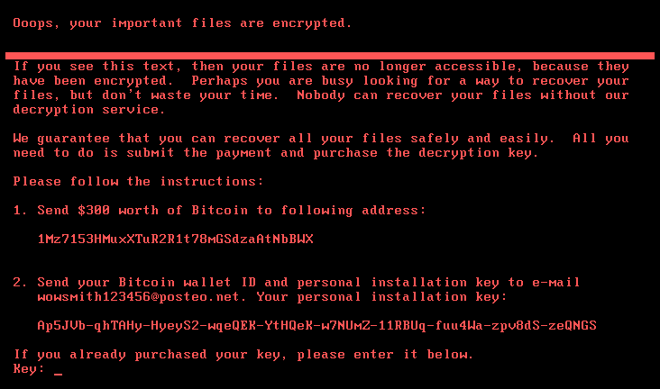 Message d&#039;avertissement du ransomware NotPetya