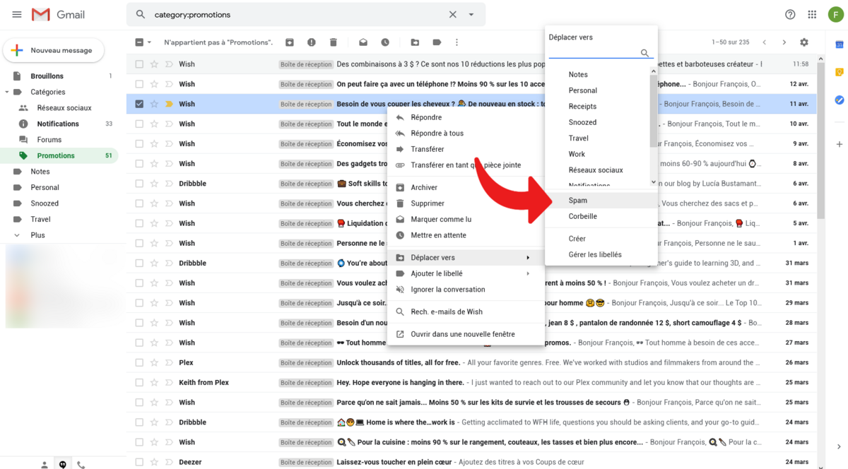 Ajouter un courrier indésirable en tant que spam