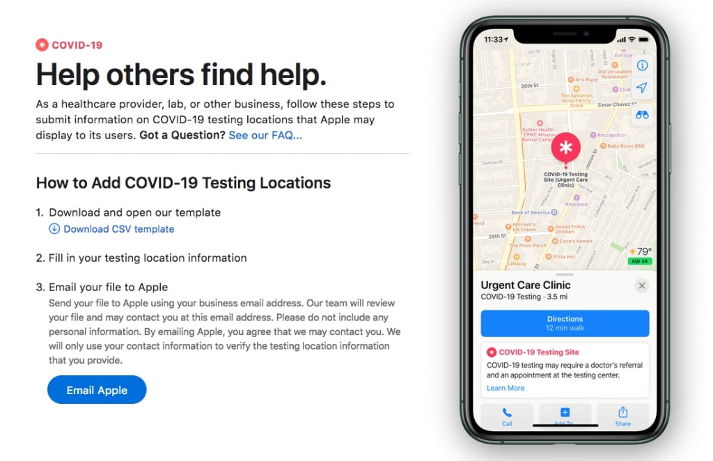 Apple Map centres depistage