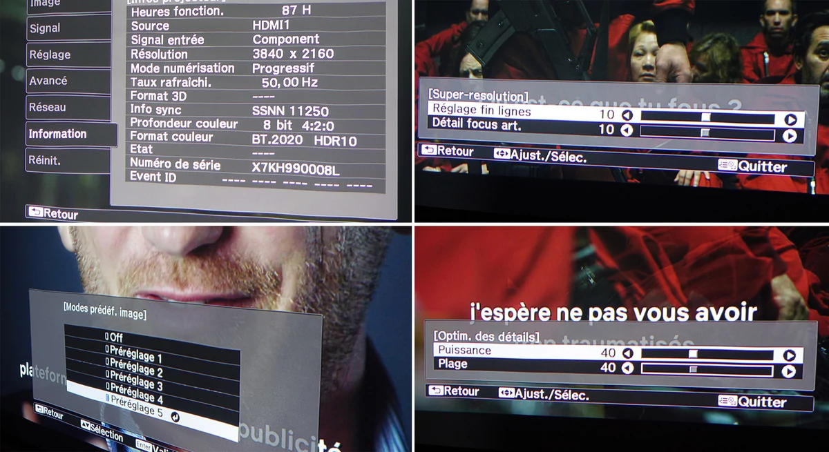 Epson EH-LS500, les menus d'amélioration d'image