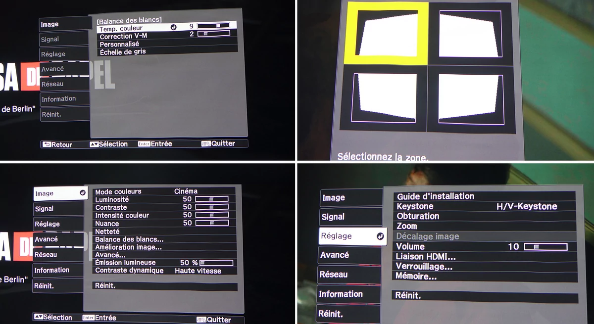Epson EH-LS500, les menus