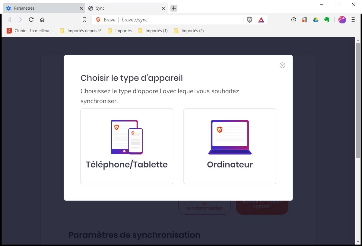 synchroniser brave