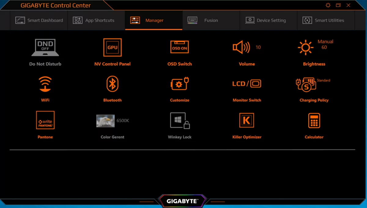 Gigabyte Aero 17 HDR, réglages