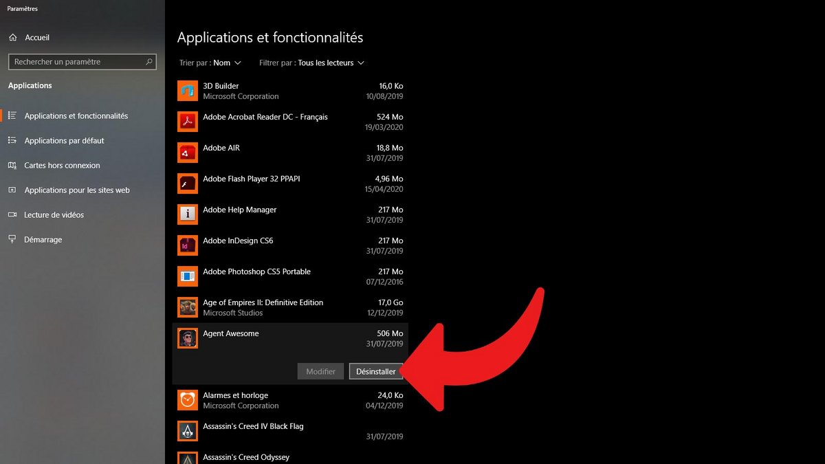 Windows 10 supprimer app