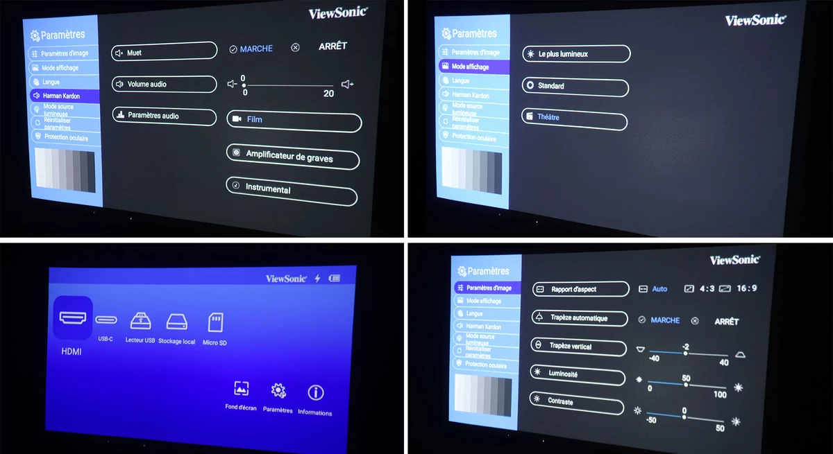 Viewsonic M1, les menus